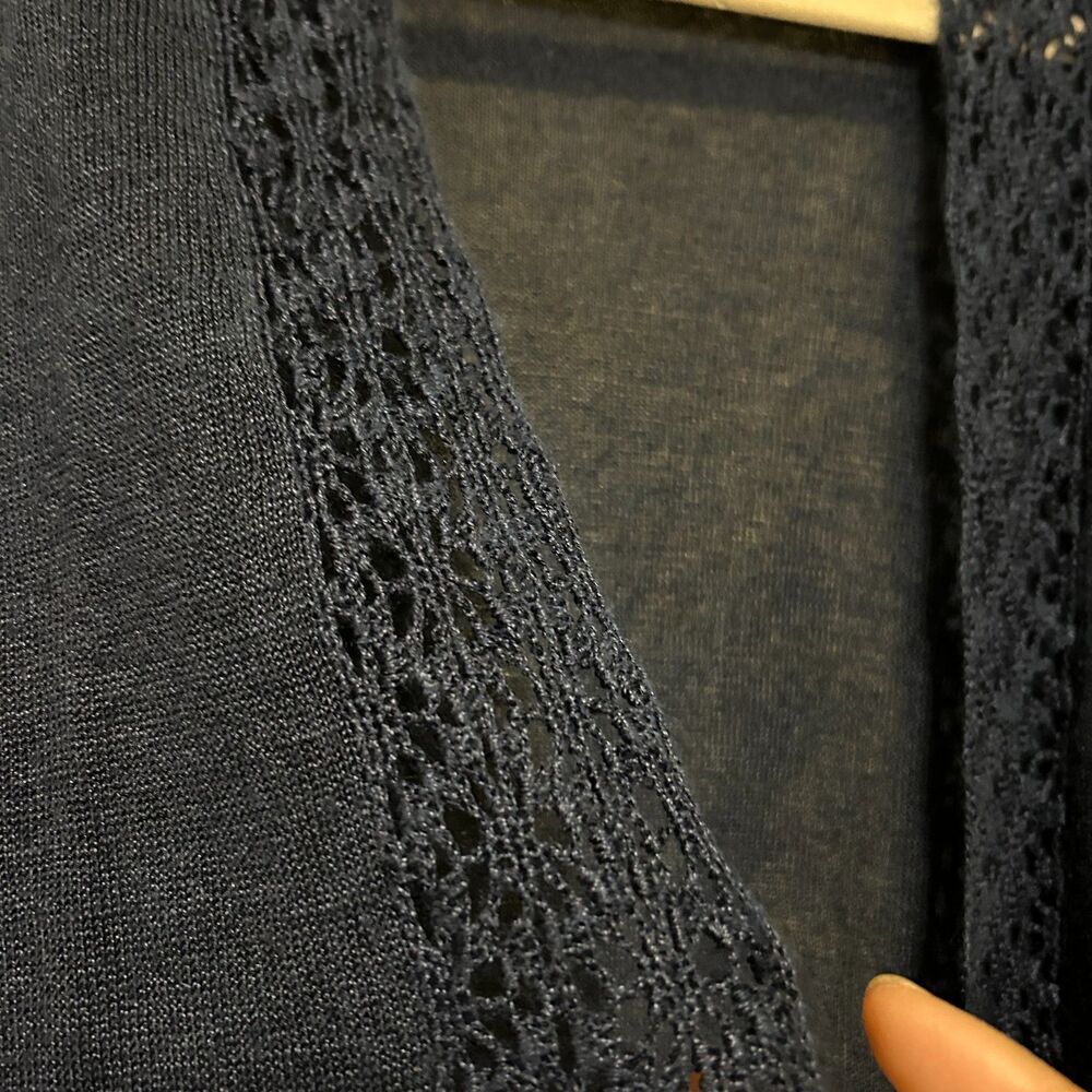 VTG Norton McNaughton Open Front Cardigan Sweater XL Navy Blue Crochet Coastal - Picture 4 of 5